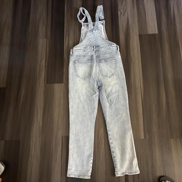 Old Navy Overalls Women 6 Light Wash Denim Bib Skinny Hip Zip Carpenter Festival - Picture 6 of 9